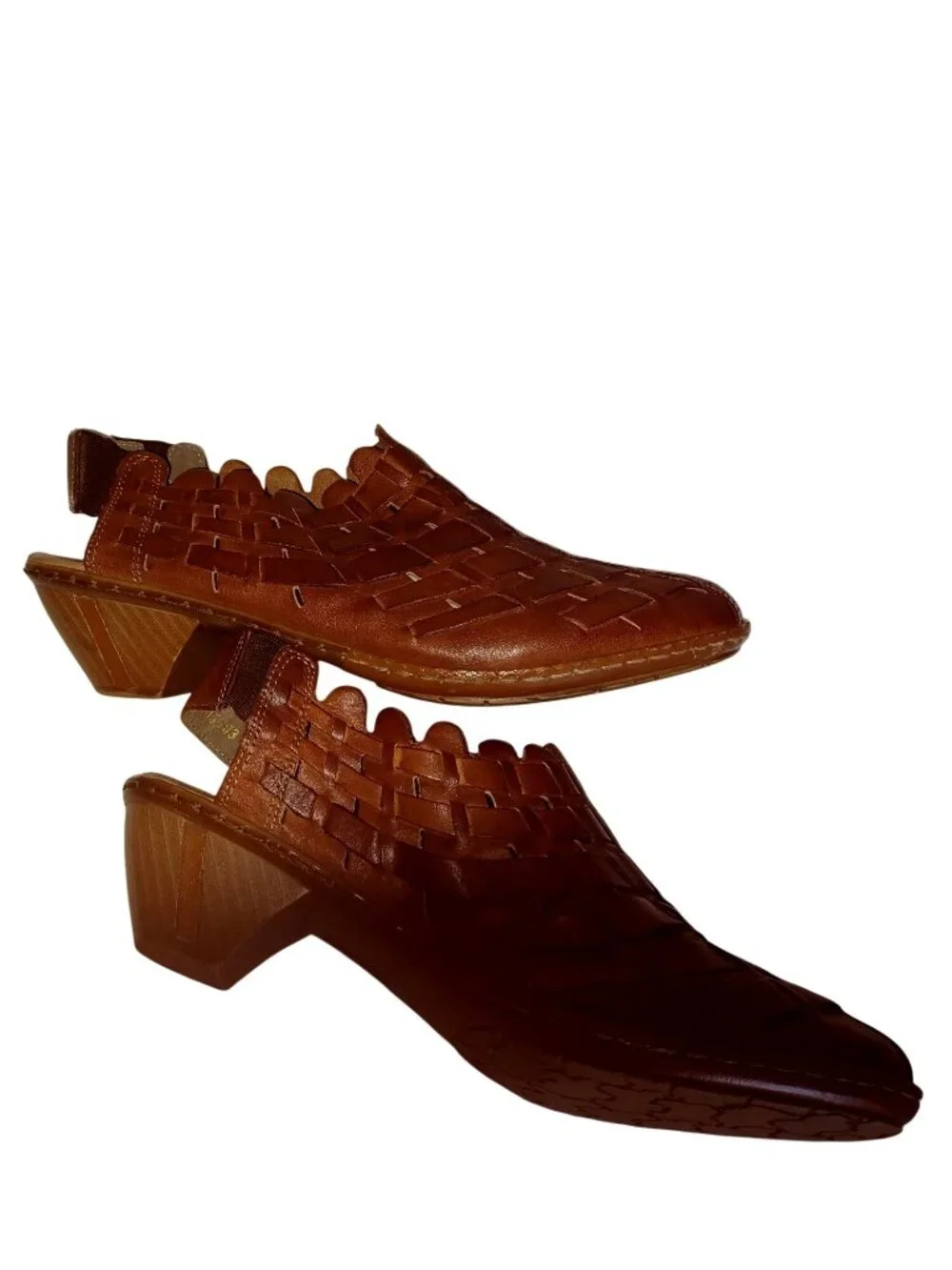 Rieker Mules Slingback Whiskey Brown Leather Woven Slip Low Heel Women Size 9